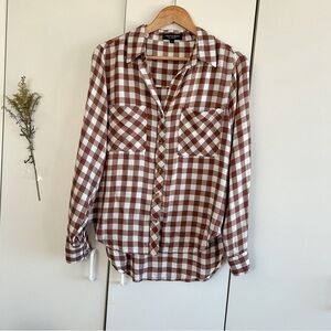 Velvet Heart Brown Gingham Button Down Shirt • Sz S